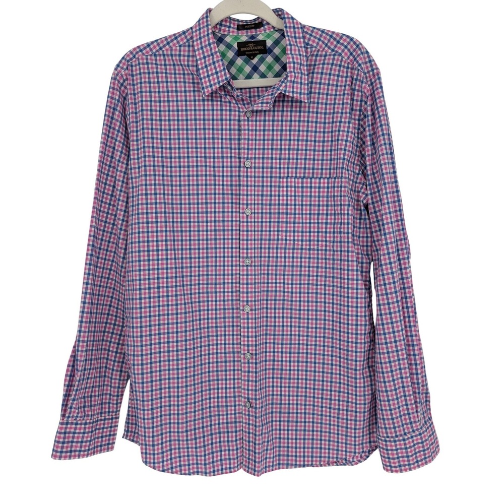 Rodd & Gunn Button Down Shirt Mens M Pink Blue Gingham Sports Fit Italian Fabric